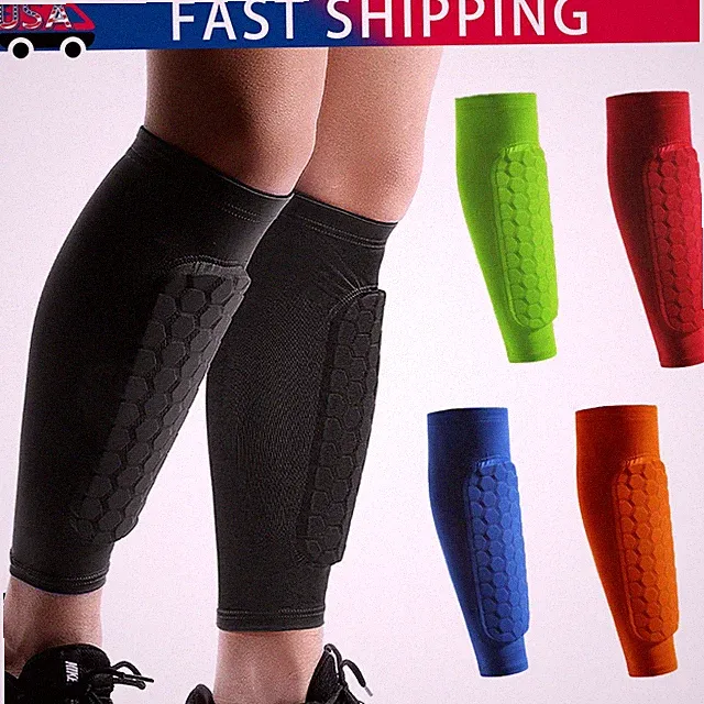1/2PCS Soccer Shin Guard Socks with Honeycomb Pads Adult Compression Calf Sleeve