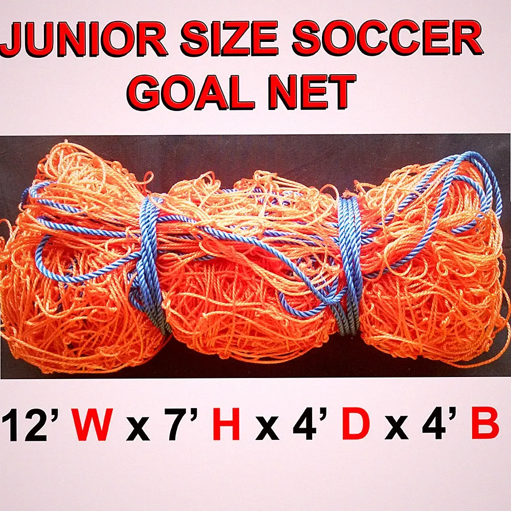 1 JR SIZE 12' x 7' x 4' x 4', 2mm Thick SOCCER GOAL NET Orange Color