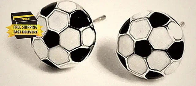 1 Pair Soccer Studs Earrings, Mini Ball Sterling Silver Earrings, Hypoallergenic