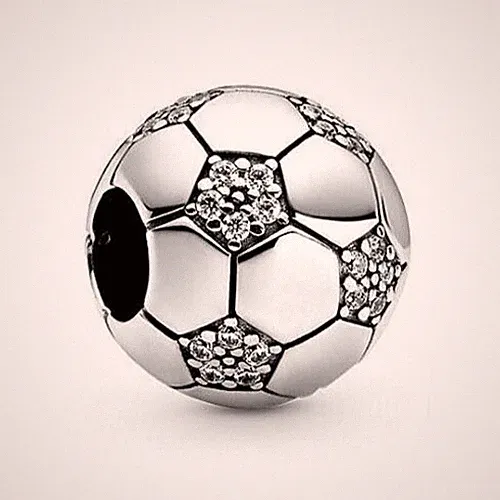 ⚽1 piece European charm - soccer ball - silver with clear CZ crystals spacer