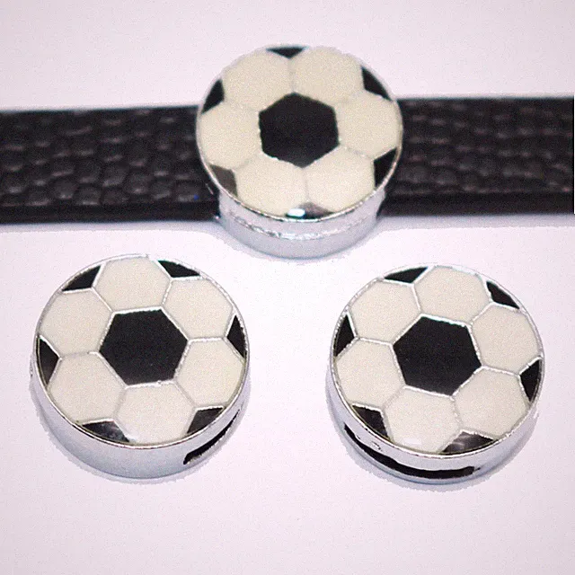 10 Alloy Enamel Soccer Ball Slide Charms Beads Fit 8mm Wristband Pet Collar