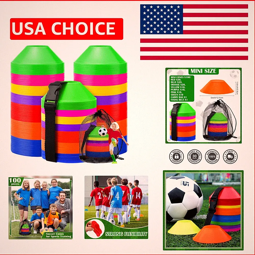100-Piece Mini Soccer Cones Set - 5-Inch Agility Training Discs for Kids