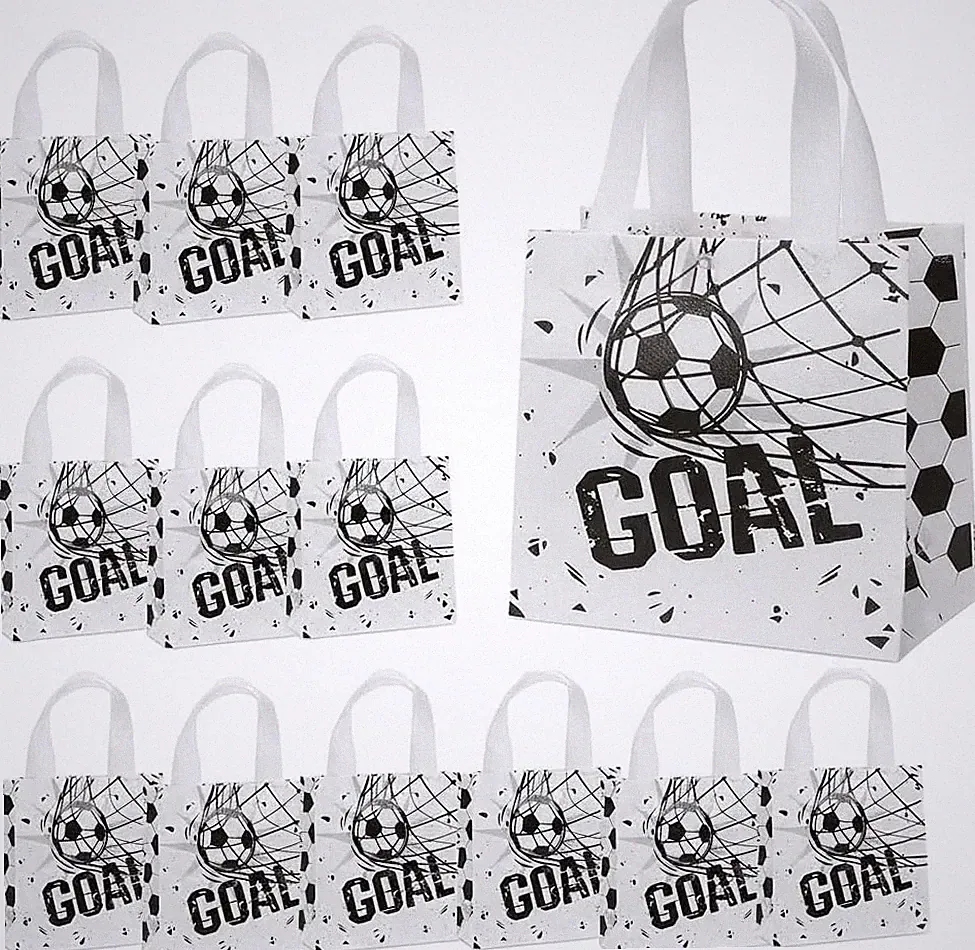 12 Pack Soccer Goodie Bags , Reusable Party Favors Bags for Kids with Handles, S
