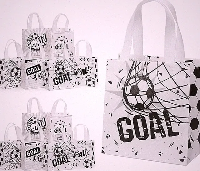 12 Pack Soccer Goodie Bags with 6 Designs | Reusable Non-Woven Party Favor Bags