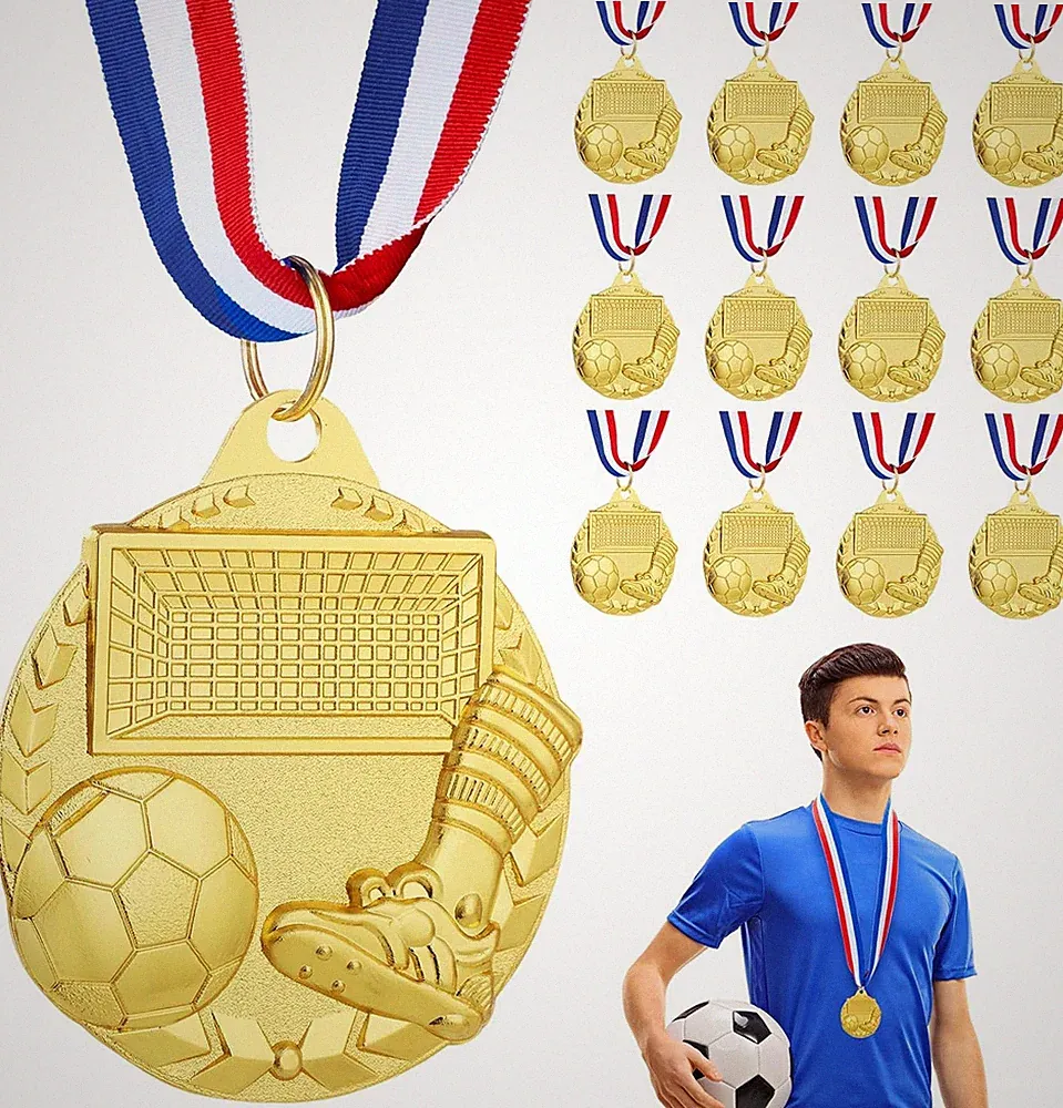 12 Pack Soccer Medals for Teen and Adults, Metal Gold Award Medals 1St Place Med