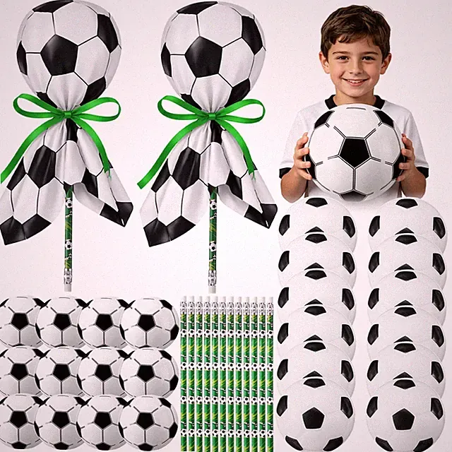 12 Pack Soccer Party Favors Bulk for Kids Toys Lollipop Stationery Set Contai...
