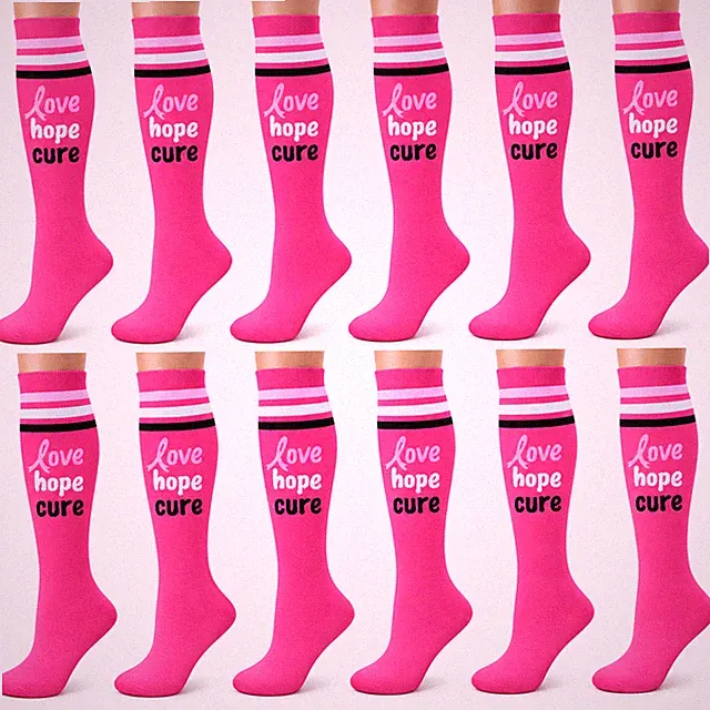12 Pairs Love Hope Cure Breast Cancer Awareness Knee High Socks for Women