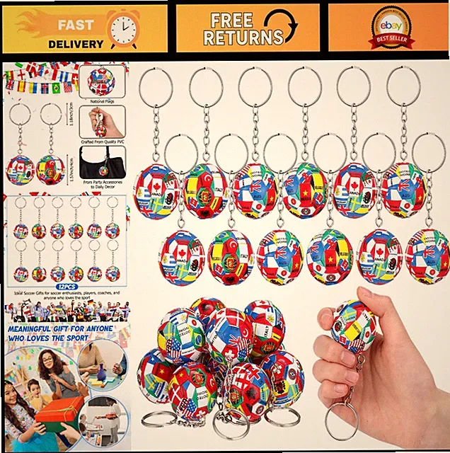12 Pcs Mini Soccer Keychains - National Flags PVC Football Key Rings, Fan Gifts