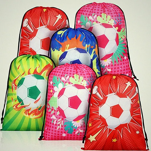 12 Pcs Soccer Drawstring Bag Colorful Sports Goodie Party Favor Bags Candy Tr...