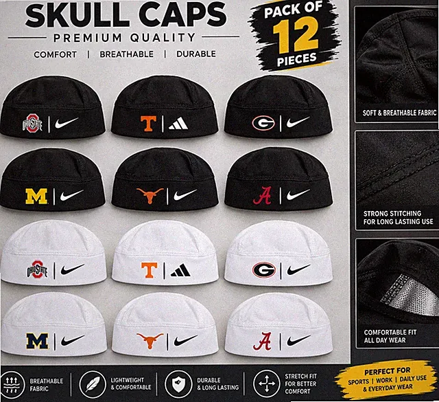 12 Pieces Pack Football Skull Caps Soccer Sports Athletic Training Headwear