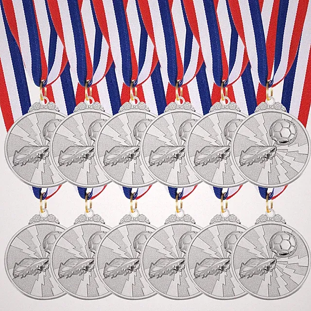 12 Pieces Soccer Medals Silver Award Medals with Neck Ribbon 2 Inch