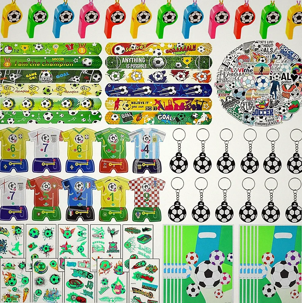 122 Pcs Soccer Party Favors Set with Goodie Bags, Slap Bracelets, Tattoo Sticker