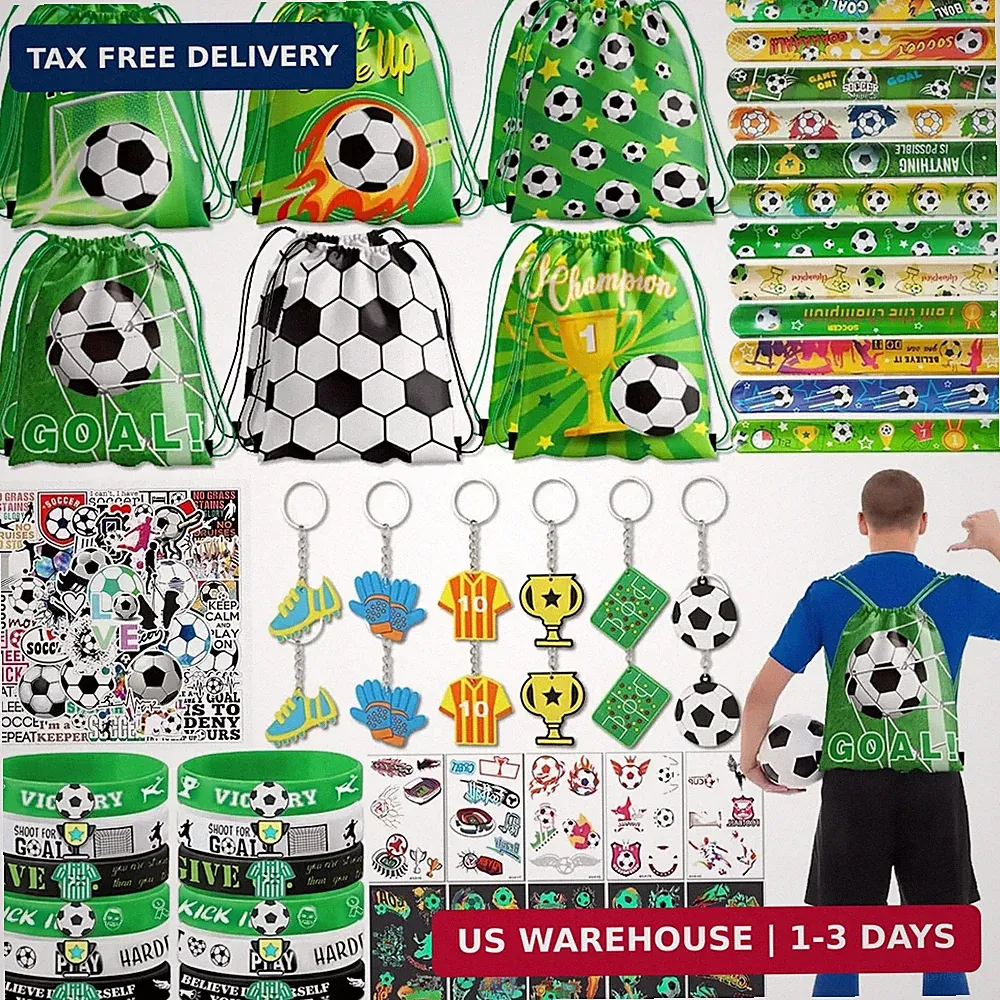 122Pcs Soccer Party Favors: Soccer Goodie Bags for boys Includes 12Pcs 13 x 11 I