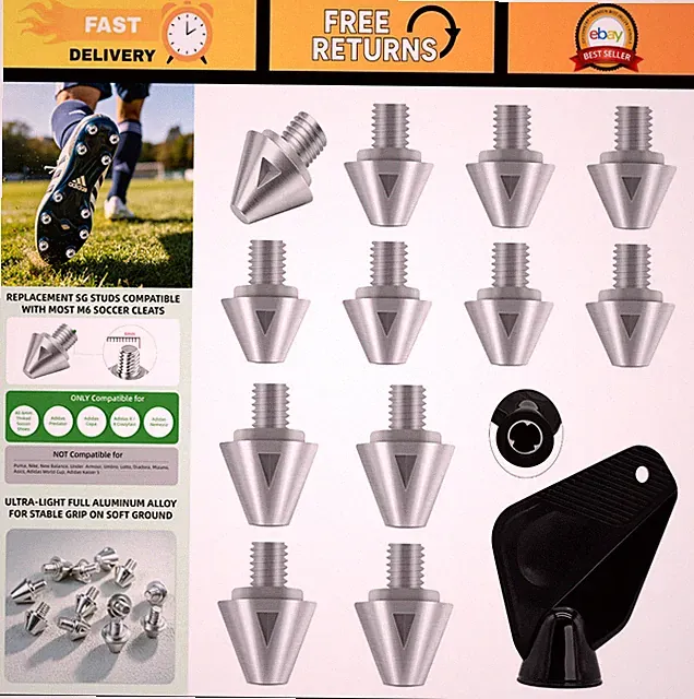 12PCS Aluminum Soccer Cleat Spikes, Soft Ground SG Studs with Wrench, M6 Compati