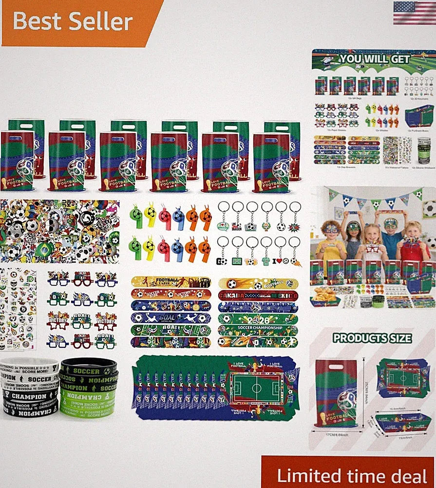 135 Pcs Party Favors for Boys, World Cup Football Birthday Supplies for 12 Gu...