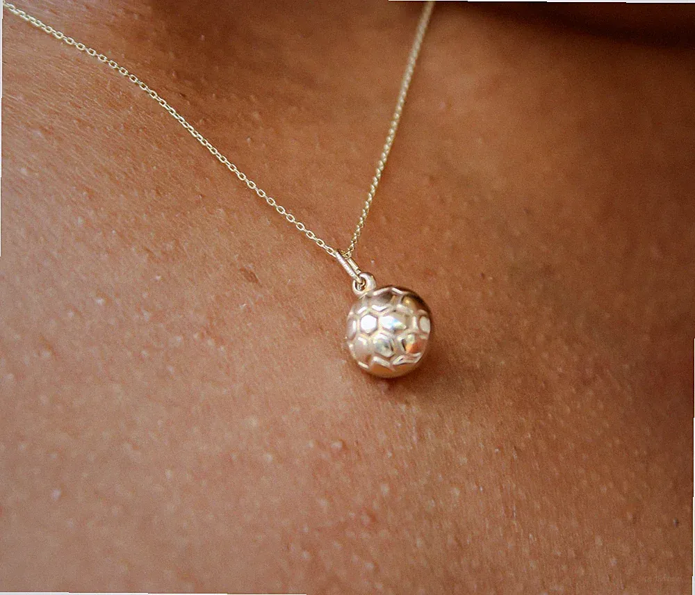14k Solid Gold Soccer Ball Charm Pendant Futbol Necklace, Sports Lovers, Athlete
