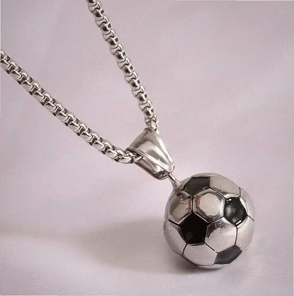 14K White Gold Plated 24” Soccer Ball Box Link Necklace