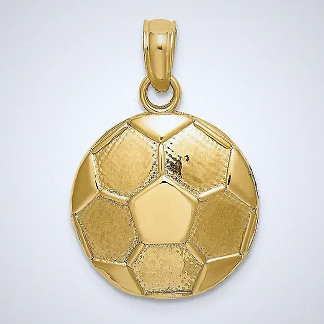 14k Yellow Gold 2-D Domed Flat Back Engravable Soccer Ball Charm Pendant
