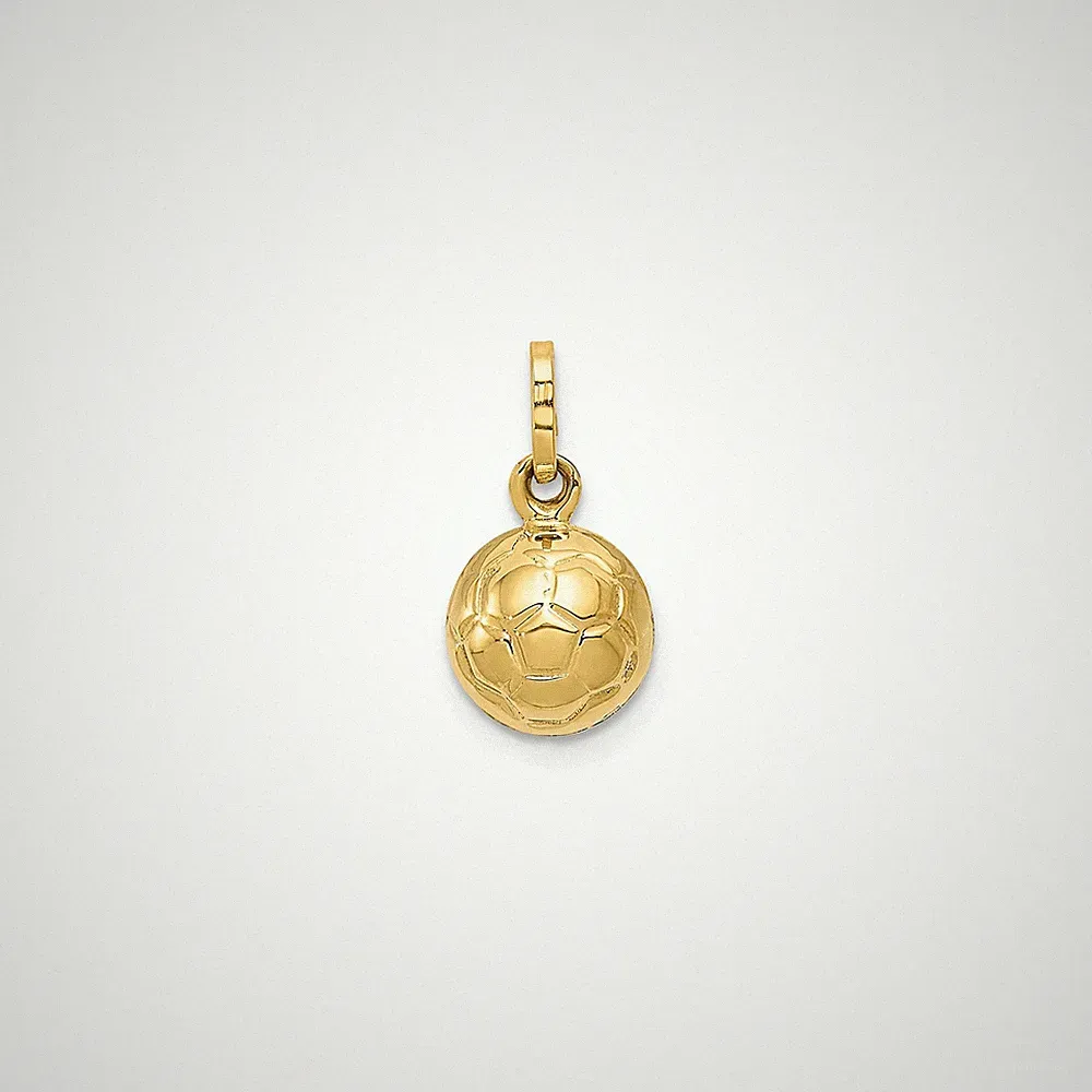 14k Yellow Gold 3D Soccer Ball Pendant Charm, Hollow, Polished, 13 x 8 mm