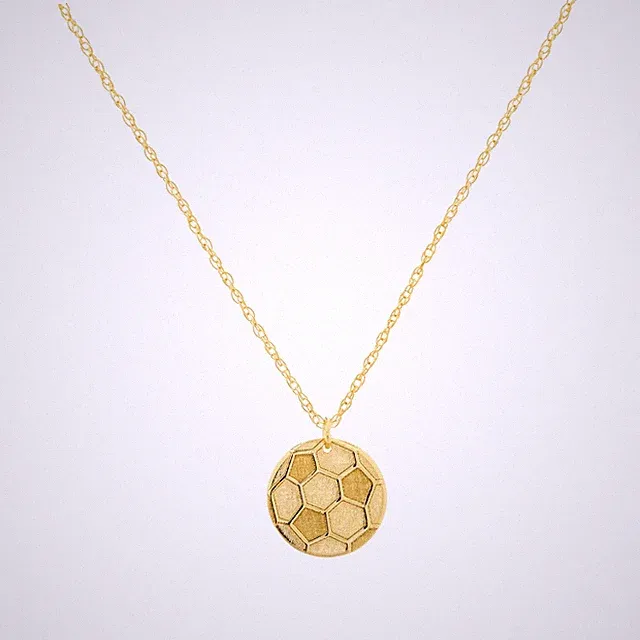 14K Yellow Gold Mini Soccer Ball Pendant Necklace, 16" To 18" Adjustable