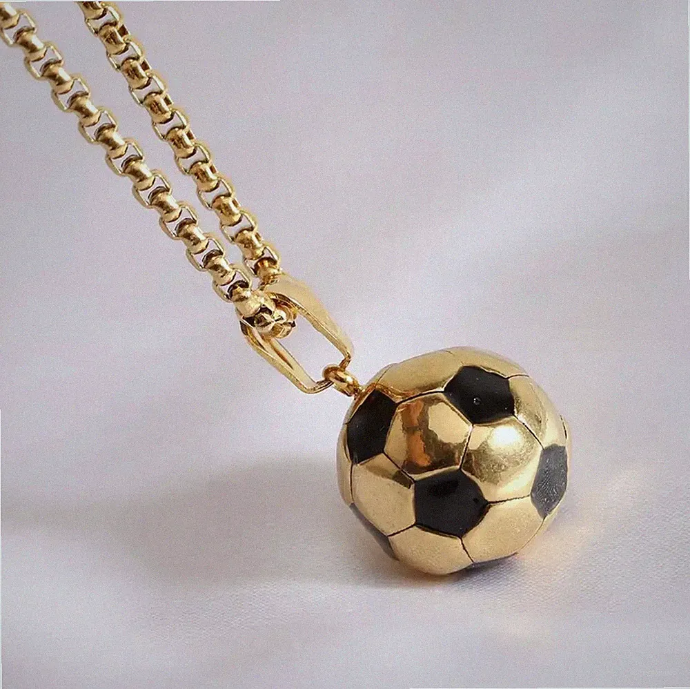 14K Yellow Gold Plated 24” Soccer Ball Box Link Necklace