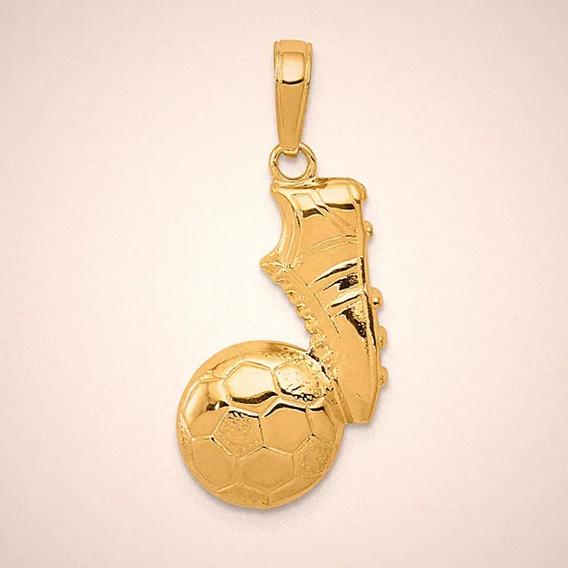 14k Yellow Gold Soccer Pendant Cleat Ball Design Unisex Sports Necklace