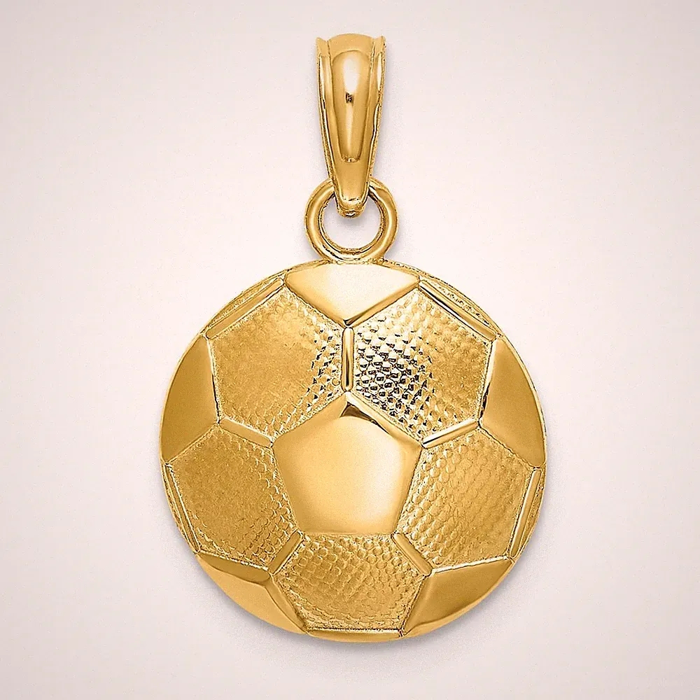 14k Yellwo Gold Domed Soccer Ball Charm Pendant 12.2mm