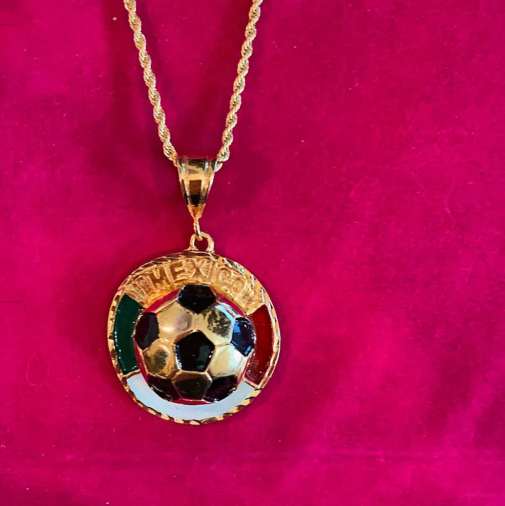 14KT Gold Plated Mexican Enamel Soccer Ball Charm w/16-30" 2.5mm rope chain- MSB
