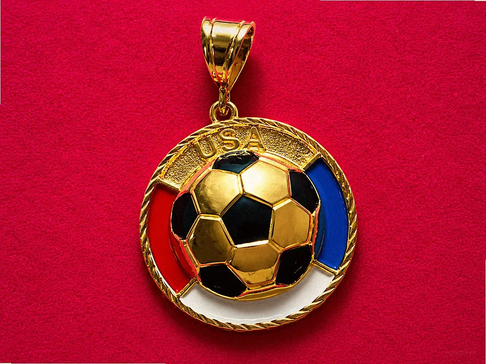 14KT Gold Plated USA Colors Enameled Soccer Ball Pendant Charm - USSB