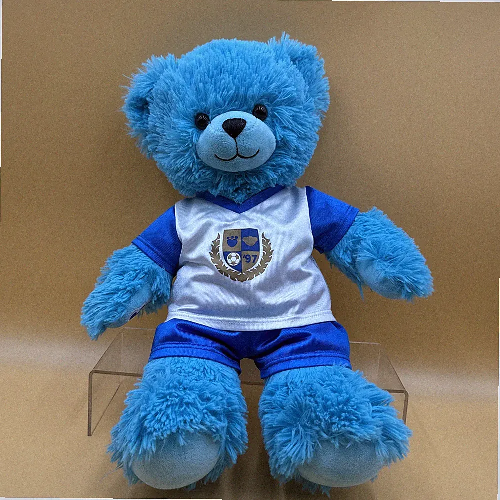16” Blue Super Soft Cotton Candy Scented Build A Bear Plush With Soccer Outfit