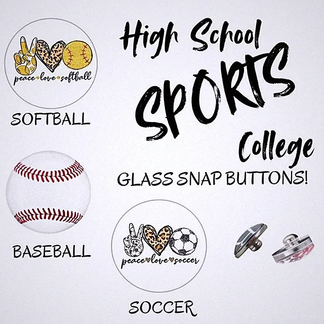 18/20mm HIGH SCHOOL COLLEGE SPORTS SNAPS Jewelry Glass Button Charm