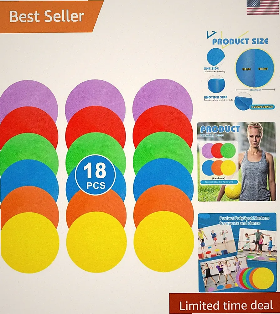 18 Multi-Color Flat Field Cones for Soccer and Basketball Training — 9" Size