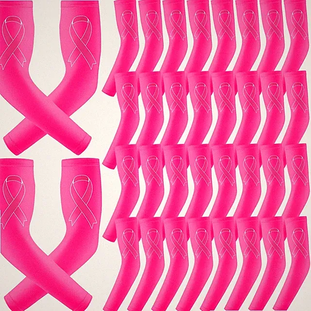 18 Pairs Breast Cancer Awareness Sleeves Pink Ribbon Arm Sleeves Compression...