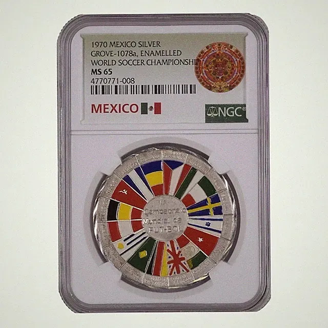 1970-MEXICO SILVER MEDAL-GROVE 1078a-WORLD SOCCER CHAMPIONSHIP-NGC MS 65 Gem