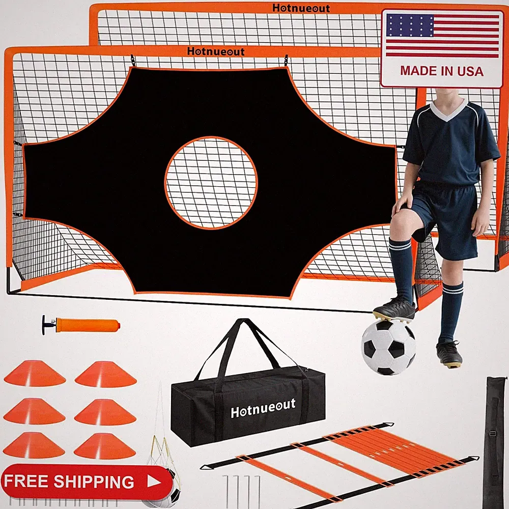 2-Pack 6x4FT Portable Soccer Goals for Kids, Pop Up Youth Soccer Net Set with Ba