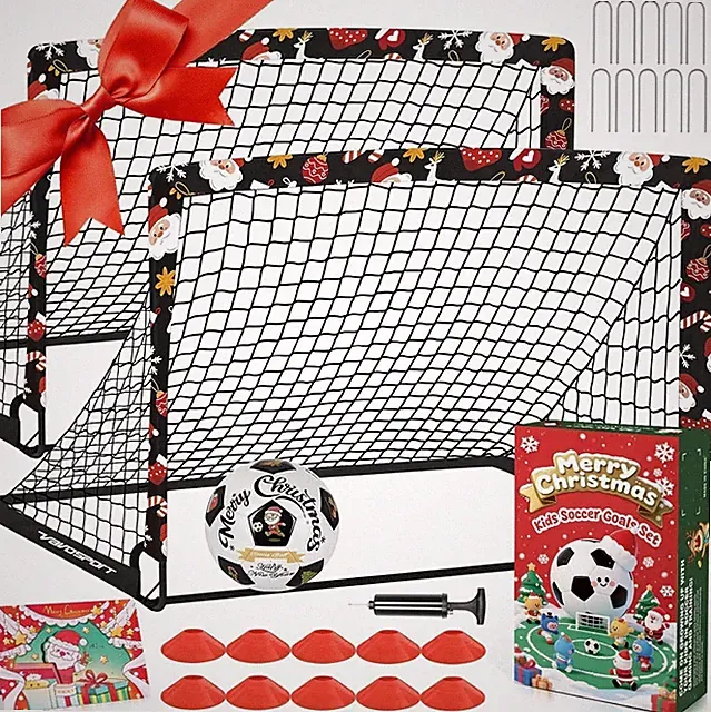 2 Pack Childrens Soccer Goal 4x3 Feet Christmas Design Net Set for Training