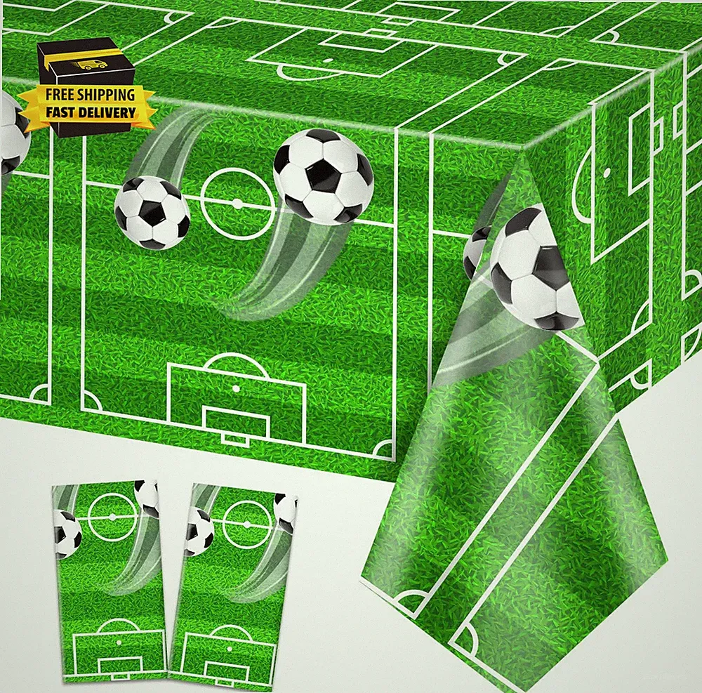 2 Pack Soccer Tablecloths, Soccer Theme Party Table Cover, 51X87'' Plastic Dispo