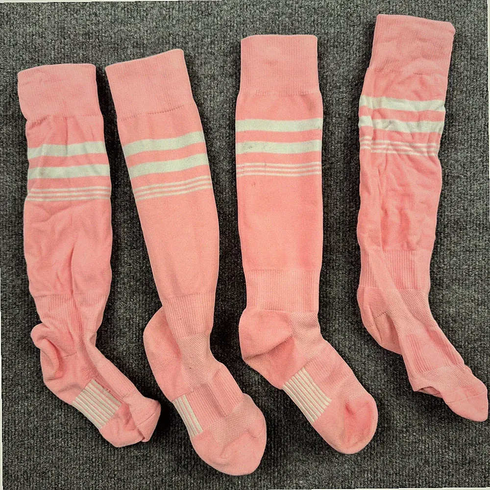2 Pack Women's Football Soccer Socks Pink White Striped Size 7-11 New WithDefect