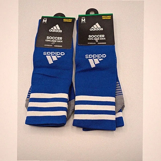 2 Pair Adidas Soccer Mens Sz 5-8.5 Copa Zone IV Cushioned Soccer Socks Blue/Gray