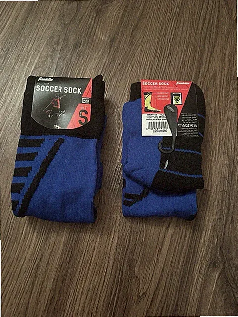 2 Pair Franklin Kids Soccer Socks Small Shoe SZ 10-1 Blue/Black
