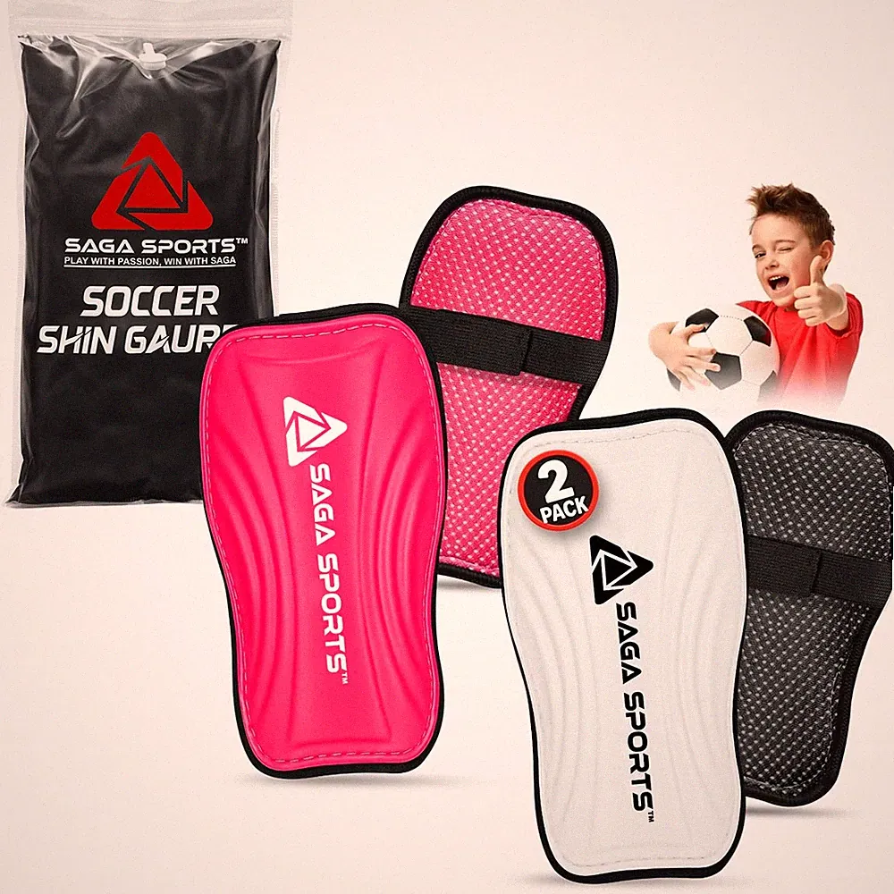 2 Pair Kids Superlight Soccer Shin Guards with Elastic Adjustable Strap for B...