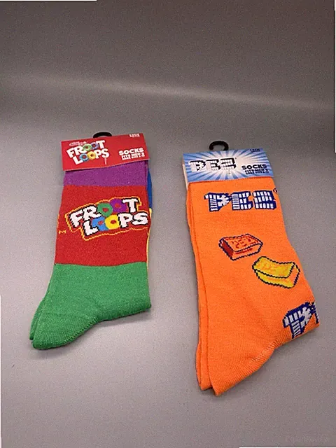 2 Pair PEZ Candy Bright Orange Novelty Crew Socks Kelloggs Froot loops Sz 6-12