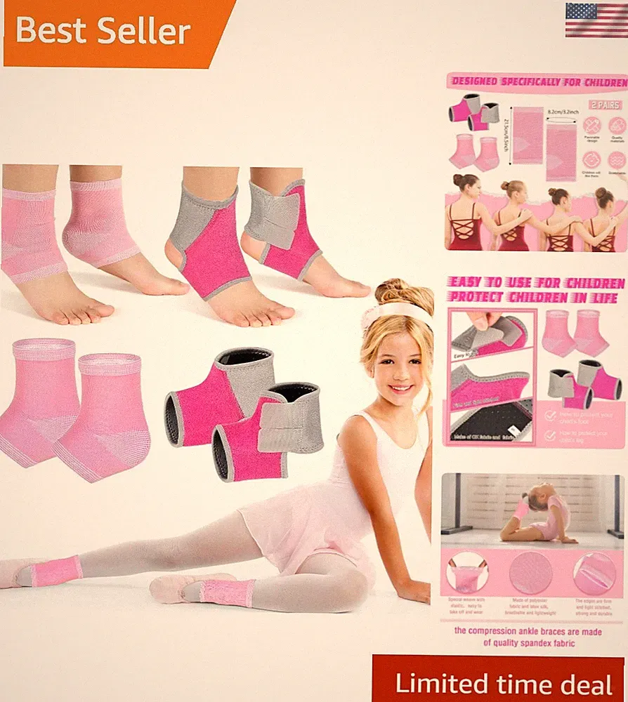 2 Pairs Kids Ankle Brace Set Foot Support Stabilizer Wraps Protector Guard Kn...