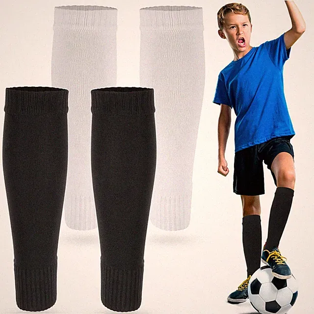 2 Pairs Kids Pre Cut Soccer Socks, Soccer Leg Sleeves Socks for Football Shin...