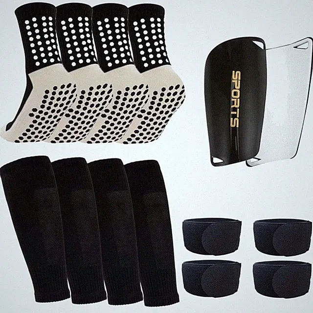 2 Pairs Men's Soccer Grip Socks with Shin Sleeves