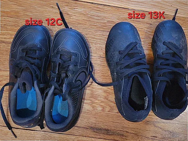 2 Pairs Of Soccer Shoes For Kids. Indoor Shoe Is Size 12C And Cleat Is Size 13K