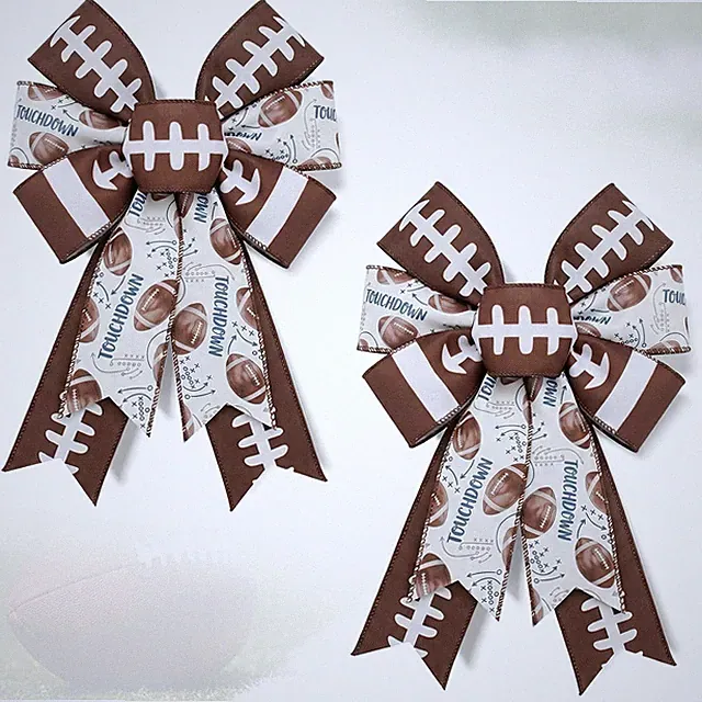 2 PCS Football Bows for Wreath, American Touchdown Football Wreath Bow for Front