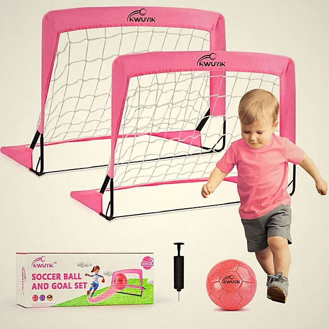 2 Pcs Pink Mini Soccer Goals Set 2x1.5x1.5ft Indoor Soccer Nets for Kids with...