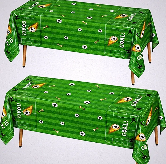 2 Pcs Soccer Table Cloth 54x108 Inch Green Soccer Field Plastic