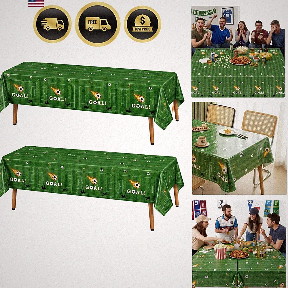 2 Pcs Soccer Table Cloth 54x108 Inch Green Soccer Field Plastic | Soccer Part...